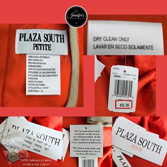 Plaza South Petite NWT Coral & Tan 2-Piece Linen Open Jacket and Top Size 12 - Picture 11 of 15